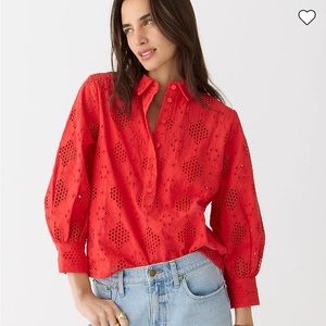 Jcrew Long-sleeve popover top in eyelet